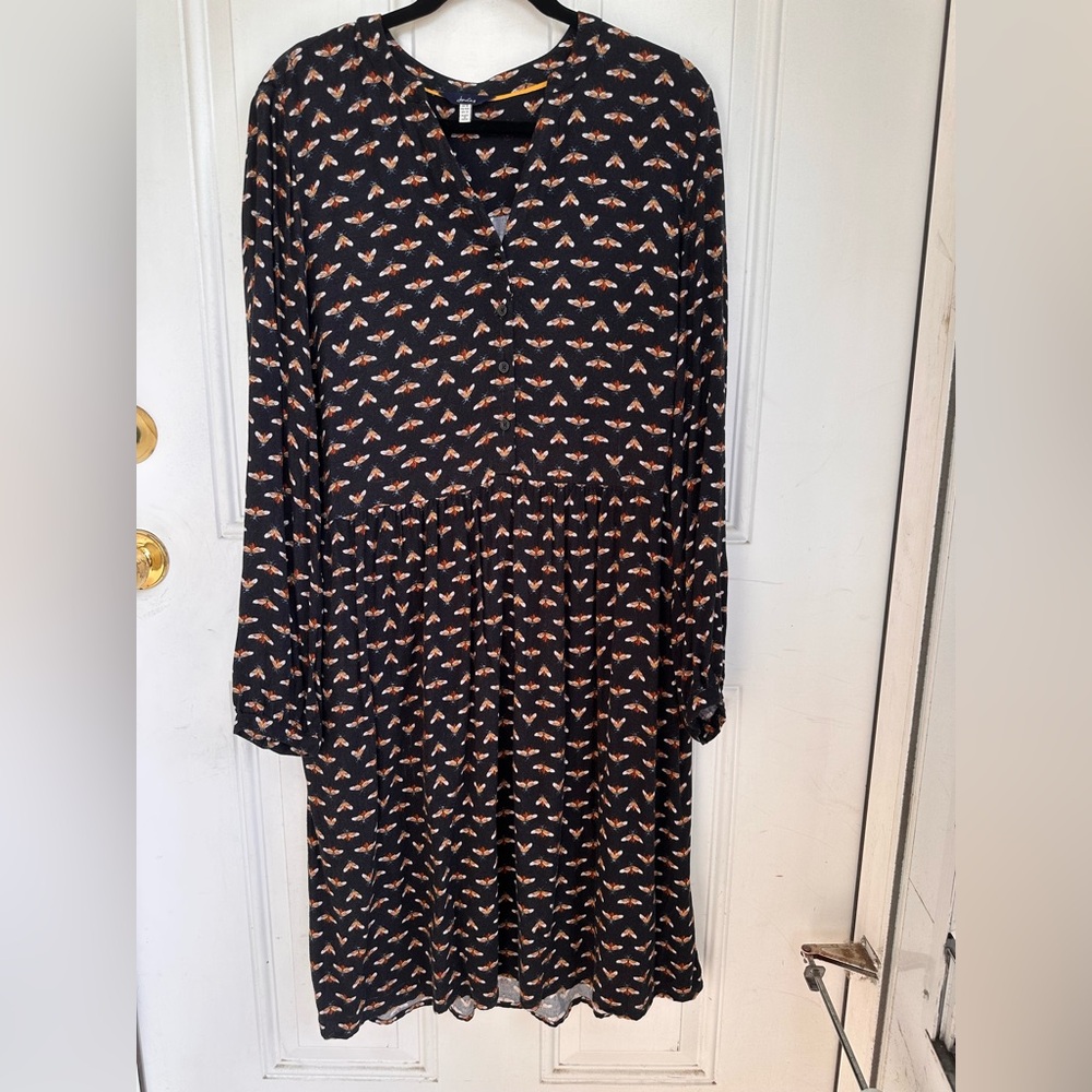 Joules Black and White Bee Design Bishop Sleeve Dress